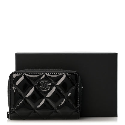 Chanel Patent Calfskin Quilted Zip Coin Purse Wallet So Black 9 of 9