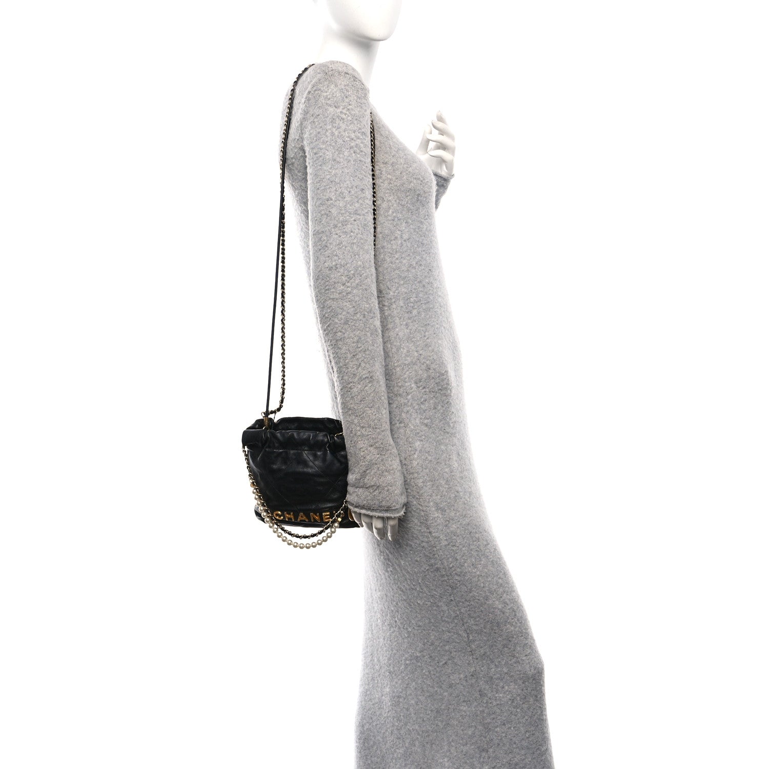 Chanel Shiny Crumpled Calfskin Quilted Pearl Mini Chanel 22 Black 2 of 10