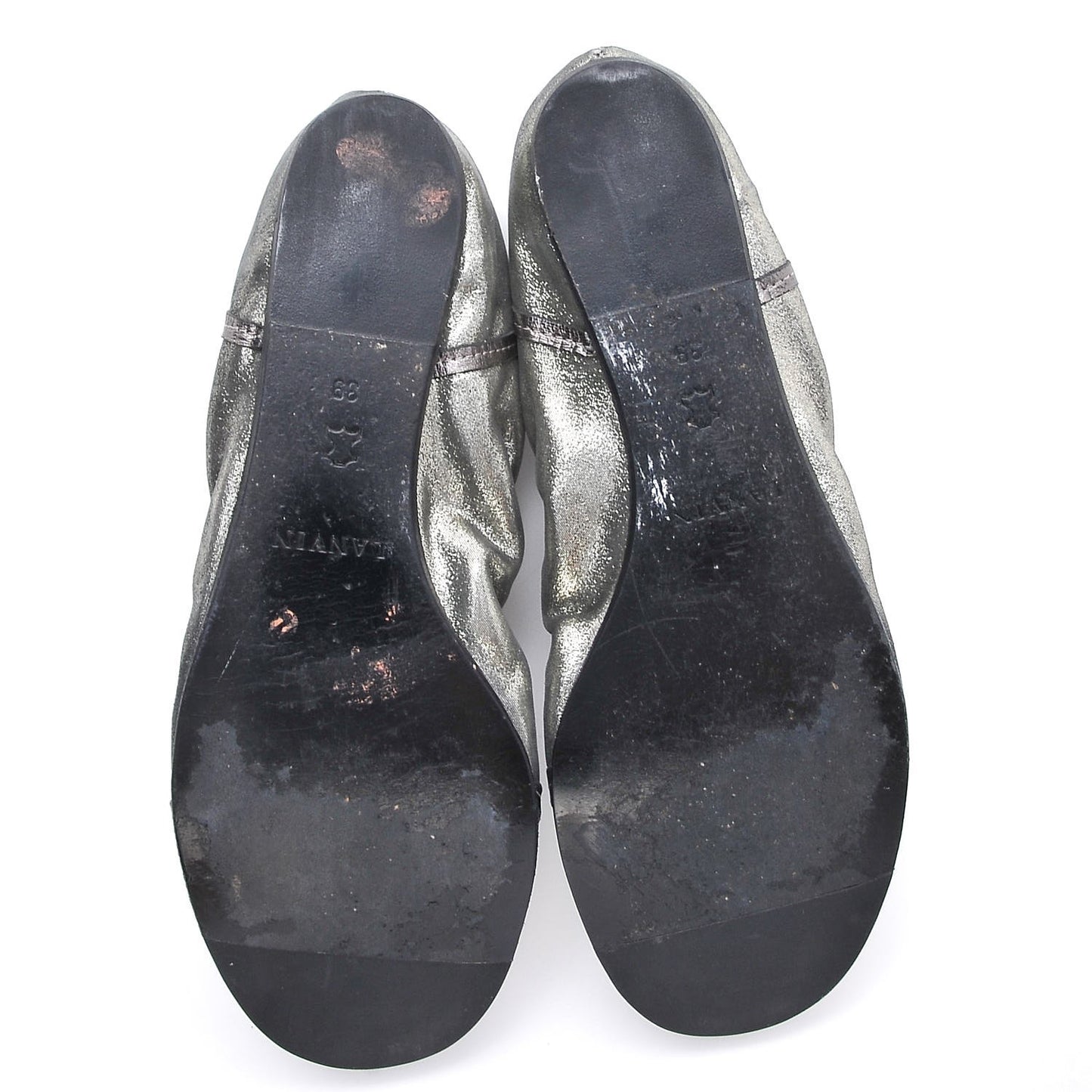 Metallic Lambskin Elastic Ballet Flats 39 Dore Argent