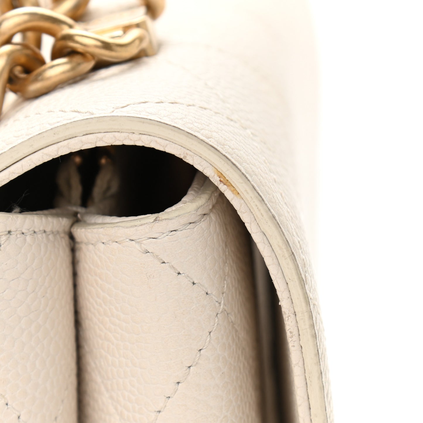 Grained Calfskin Small Stitched Flap White