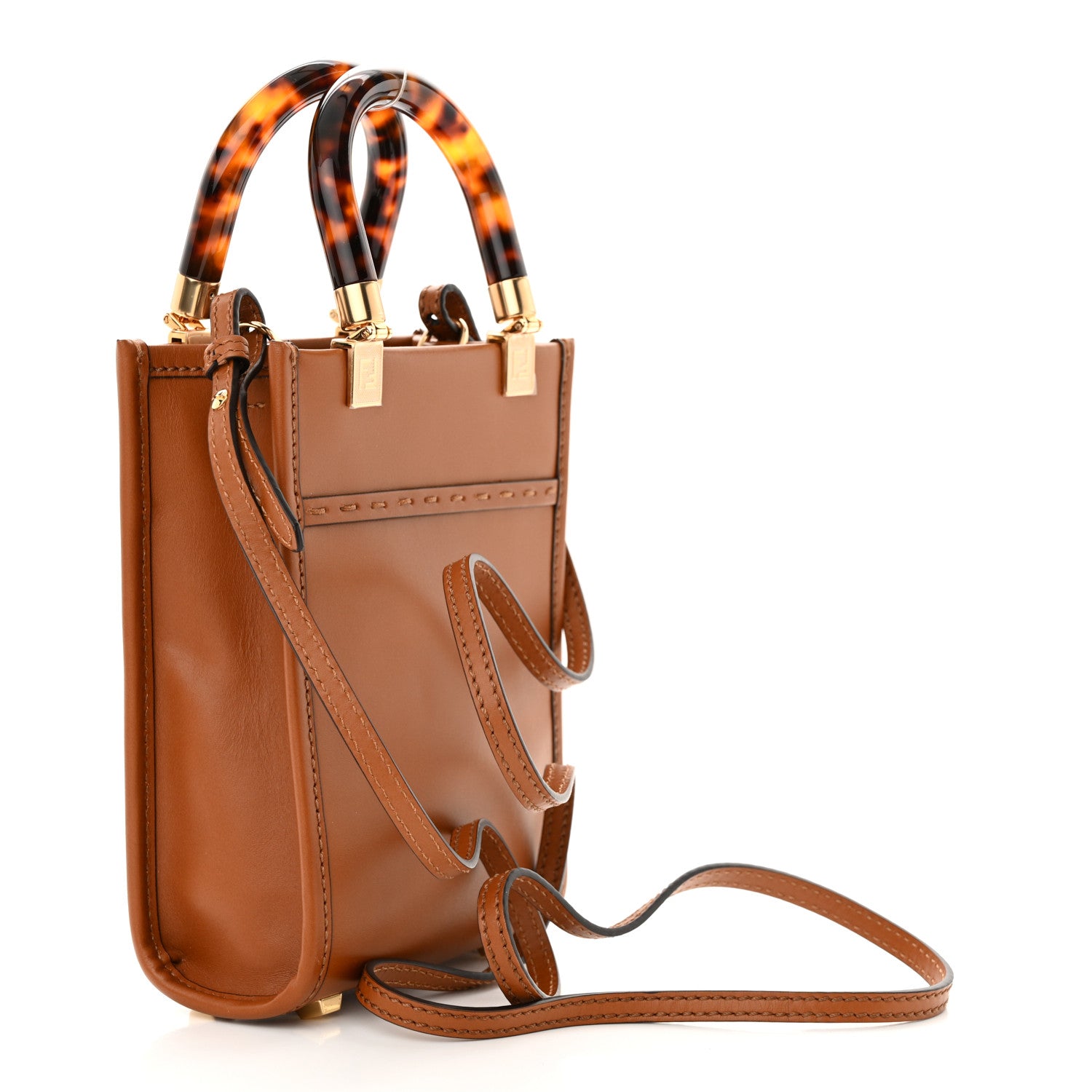 Fendi Vitello King Plexiglass Logo Embossed Mini Fendi Sunshine Shopper Tote Cuoio 3 of 10