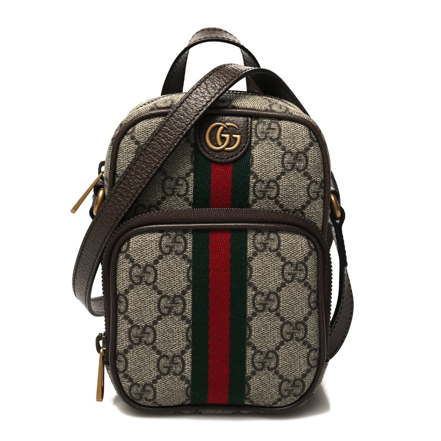 GG Supreme Monogram Web Mini Ophidia Double Zip Messenger Bag Beige New Acero