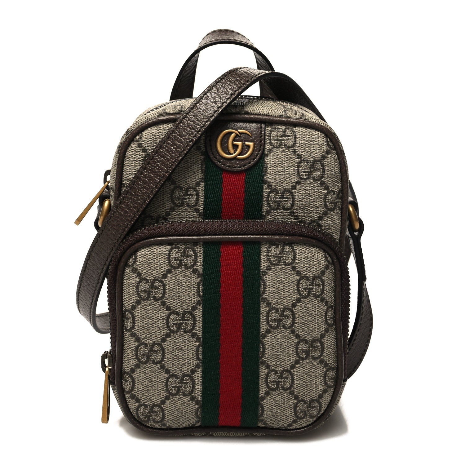 Gucci GG Supreme Monogram Web Mini Ophidia Double Zip Messenger Bag Beige New Acero 1 of 12