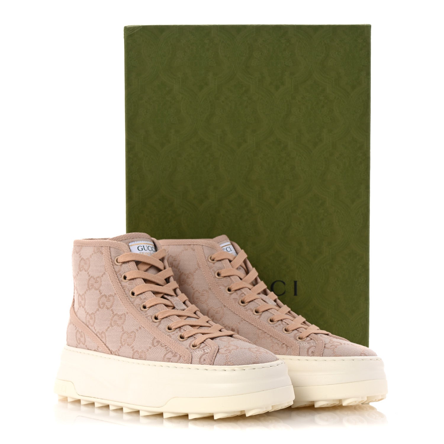 Gucci New Canvas GG Monogram Womens Tennis 1977 High Top 55mm Platform Sneakers 37.5 Skin Rose Dark Skin Rose 11 of 11