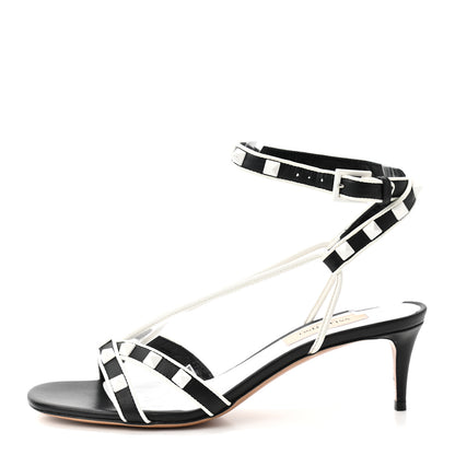 Valentino Garavani Calfskin Free Rockstud Ankle T-Strap Low Heel Sandals 35.5 Black Optic White 1 of 8