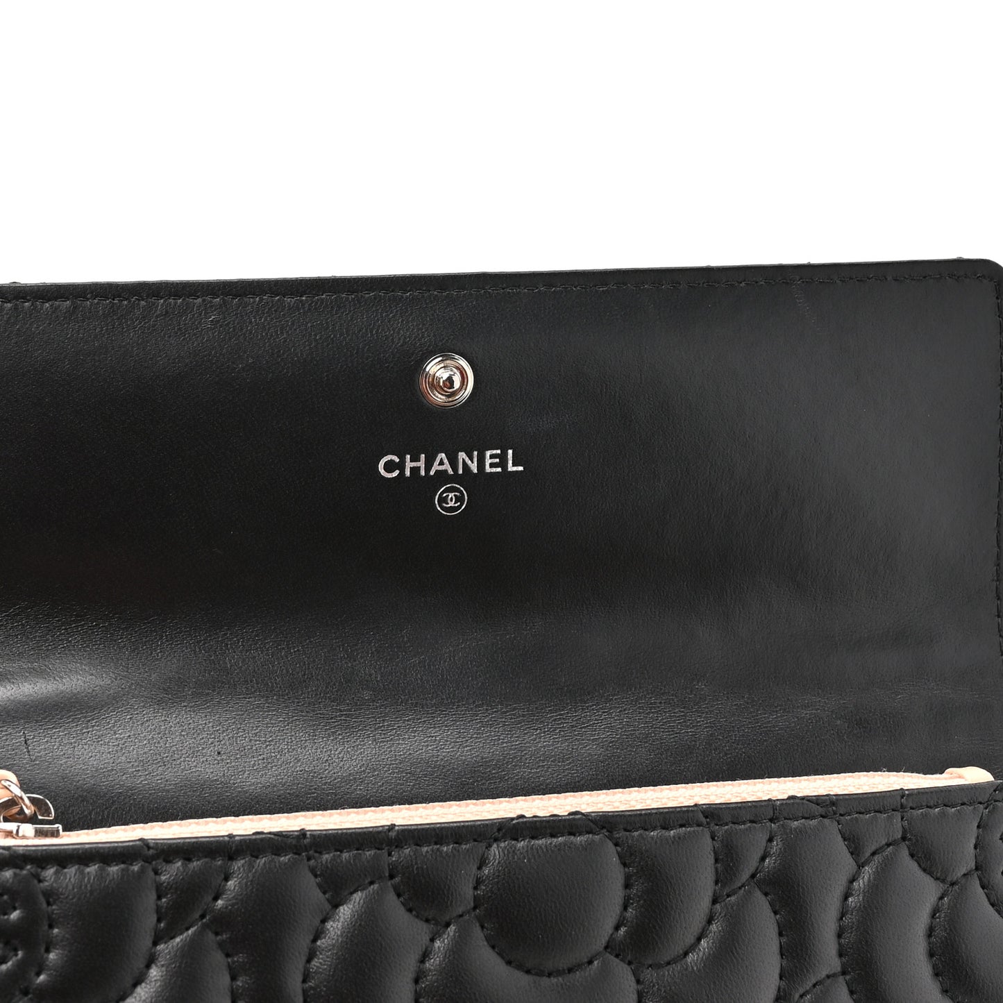 Lambskin Embossed Camellia Flap Wallet Black