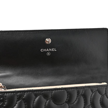 Chanel Lambskin Embossed Camellia Flap Wallet Black 8 of 12
