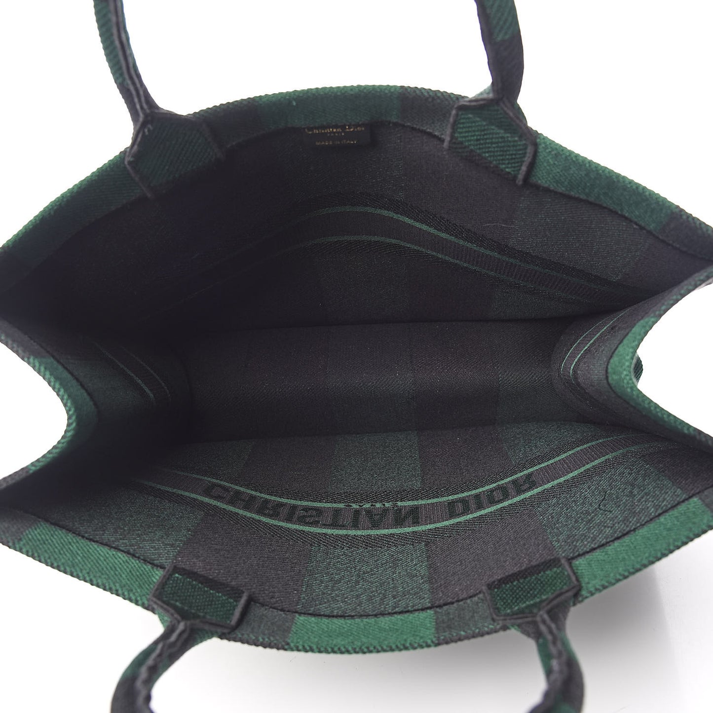 Canvas Embroidered Checkered Book Tote Black Green