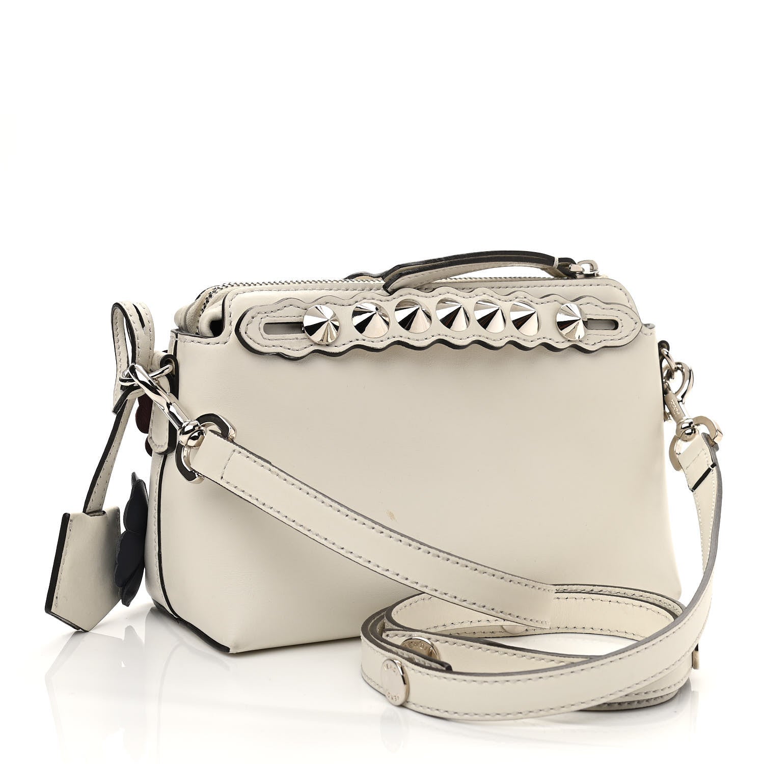 Fendi Vitello Century Nappa Flowerland Studded Mini By The Way Boston Bag White Ice Multicolor 3 of 16