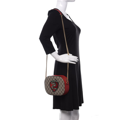 Gucci GG Supreme Monogram Kingsnake Heart Embroidered Mini Chain Shoulder Bag Beige Hibiscus Red 2 of 10