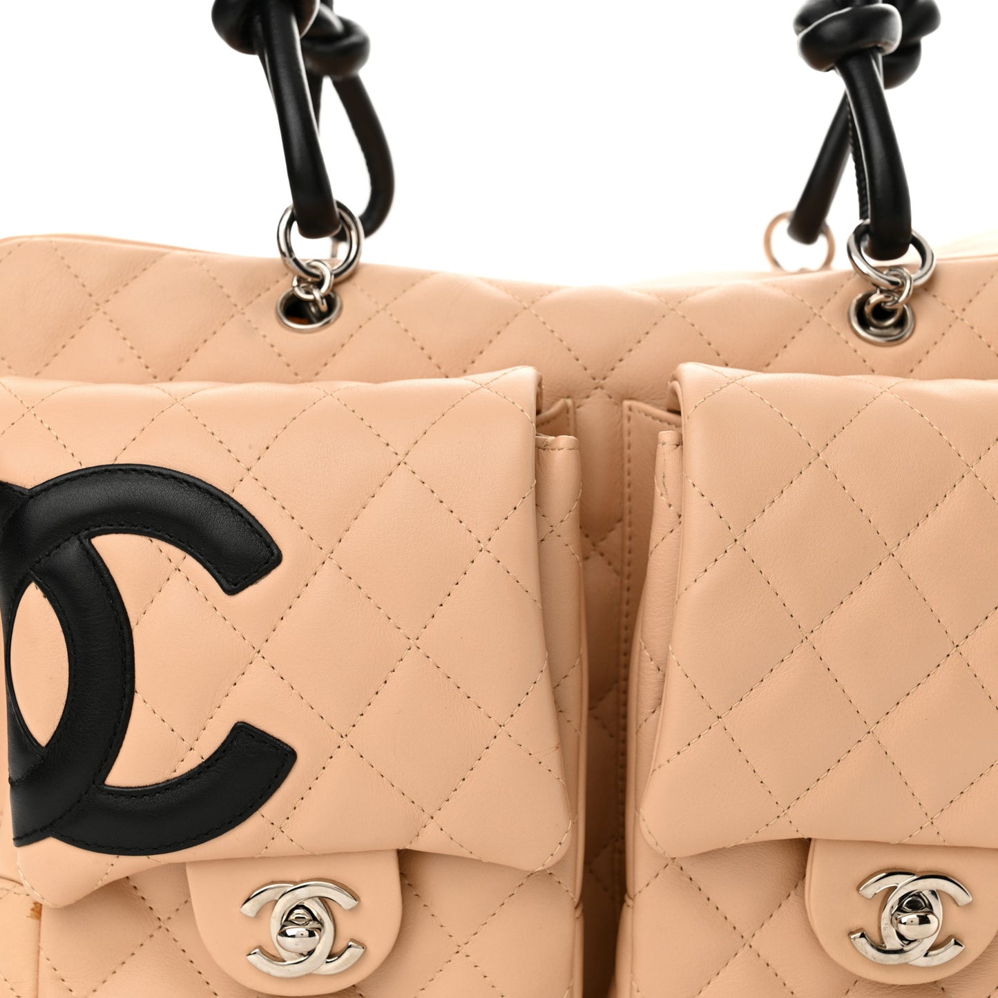 Calfskin Quilted Large Cambon Multipocket Reporter Beige Black