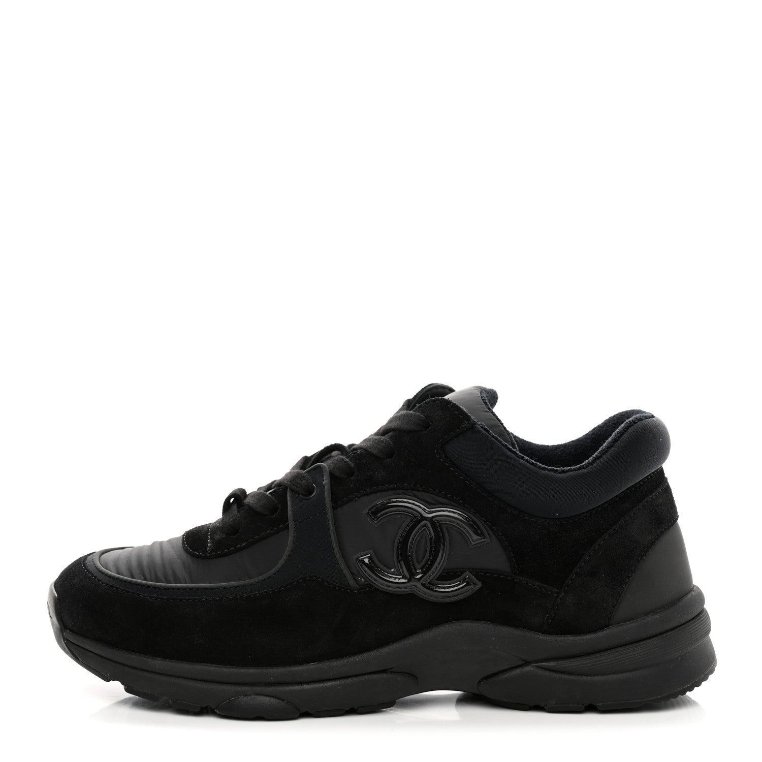 Chanel Fabric Calfskin Suede CC Sneakers 38 Black 1 of 9