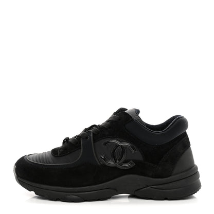 Chanel Fabric Calfskin Suede CC Sneakers 38 Black 1 of 9