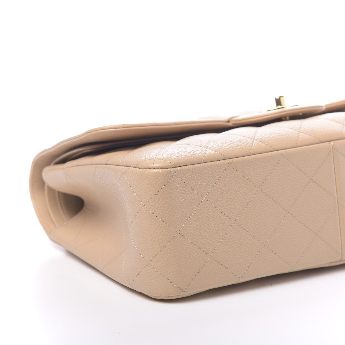 Caviar Quilted Jumbo Double Flap Beige Clair