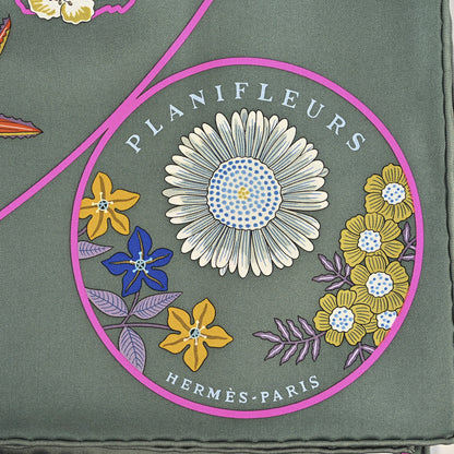 Hermes Silk Planifleurs Scarf 90 Vert Amande Rose Bleu 2 of 3