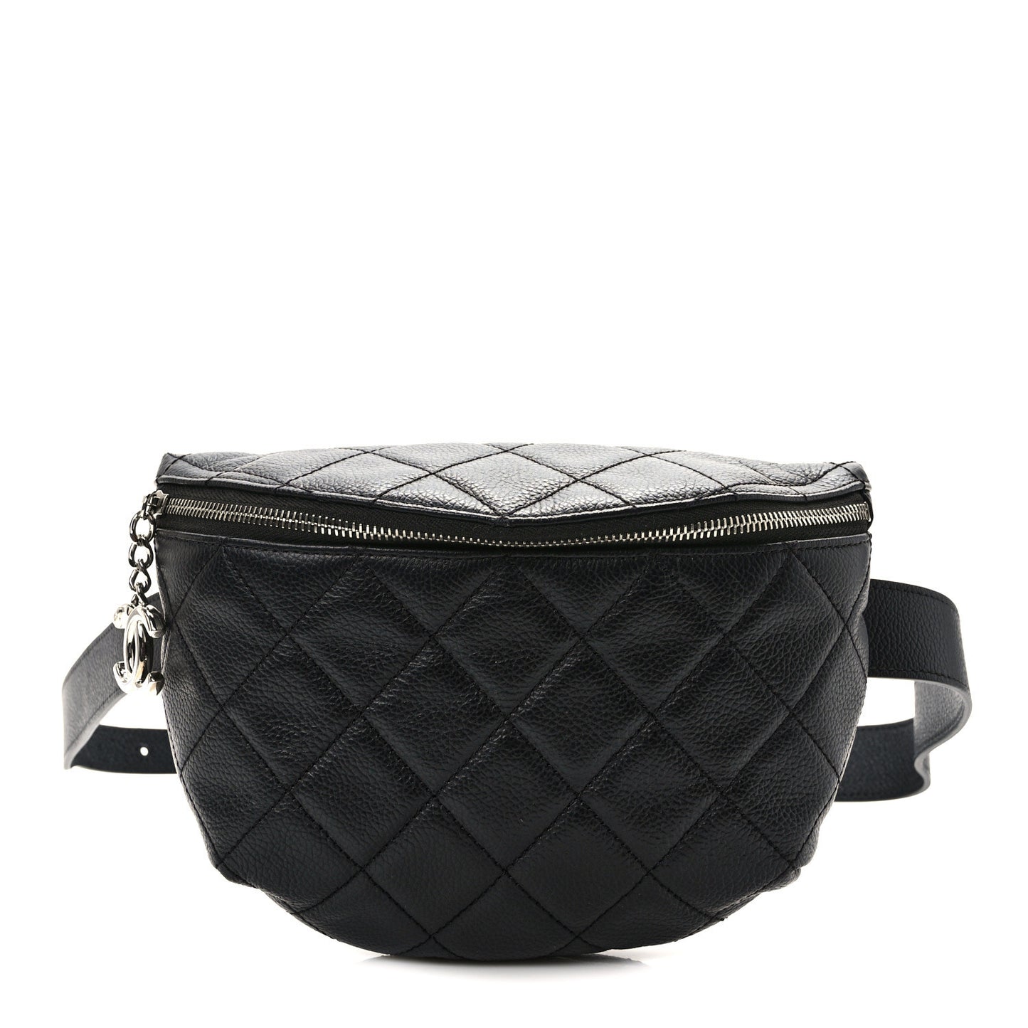 Grained Calfskin Quilted Waist Belt Bag Black