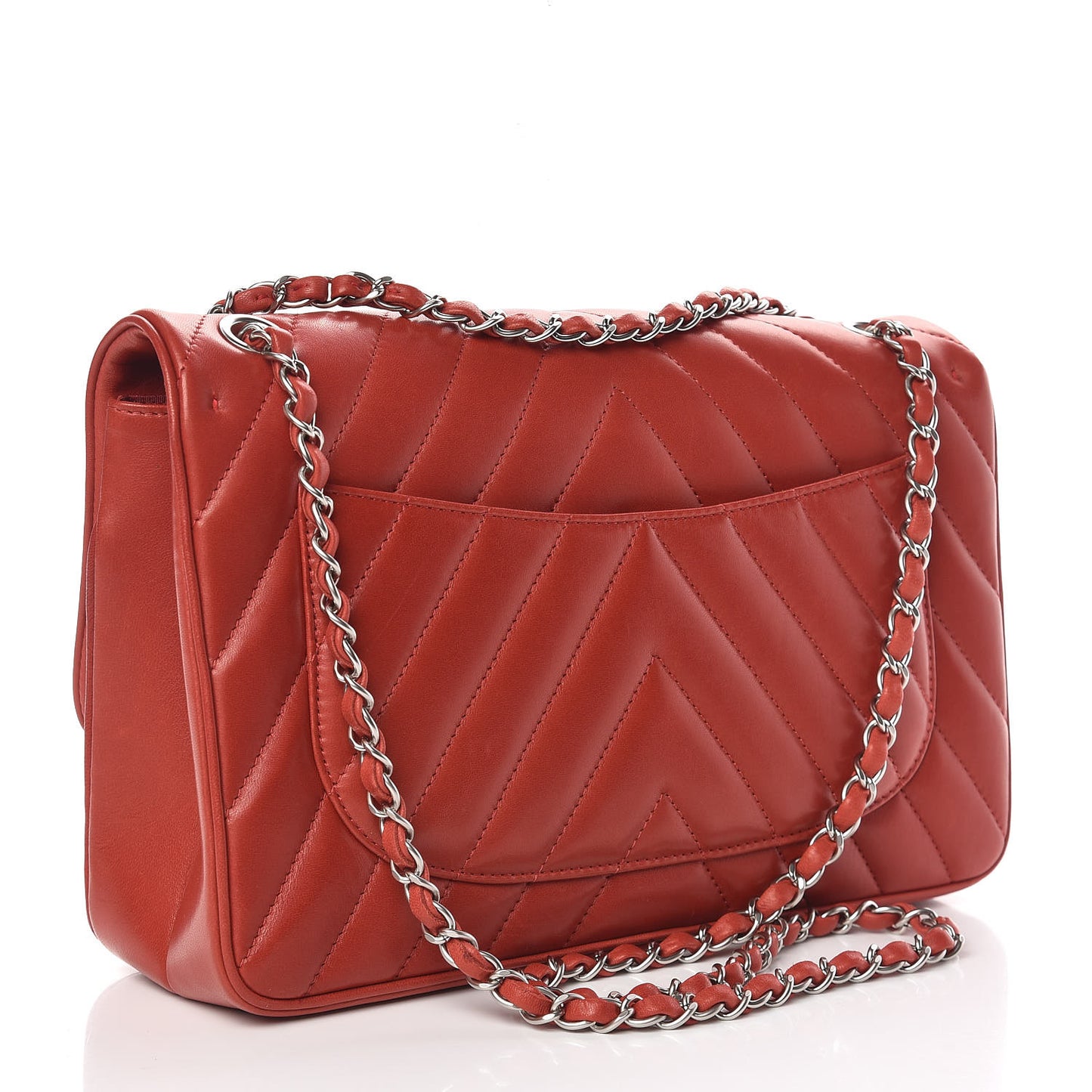 Lambskin Chevron Jumbo Leo Lion Flap Dark Red