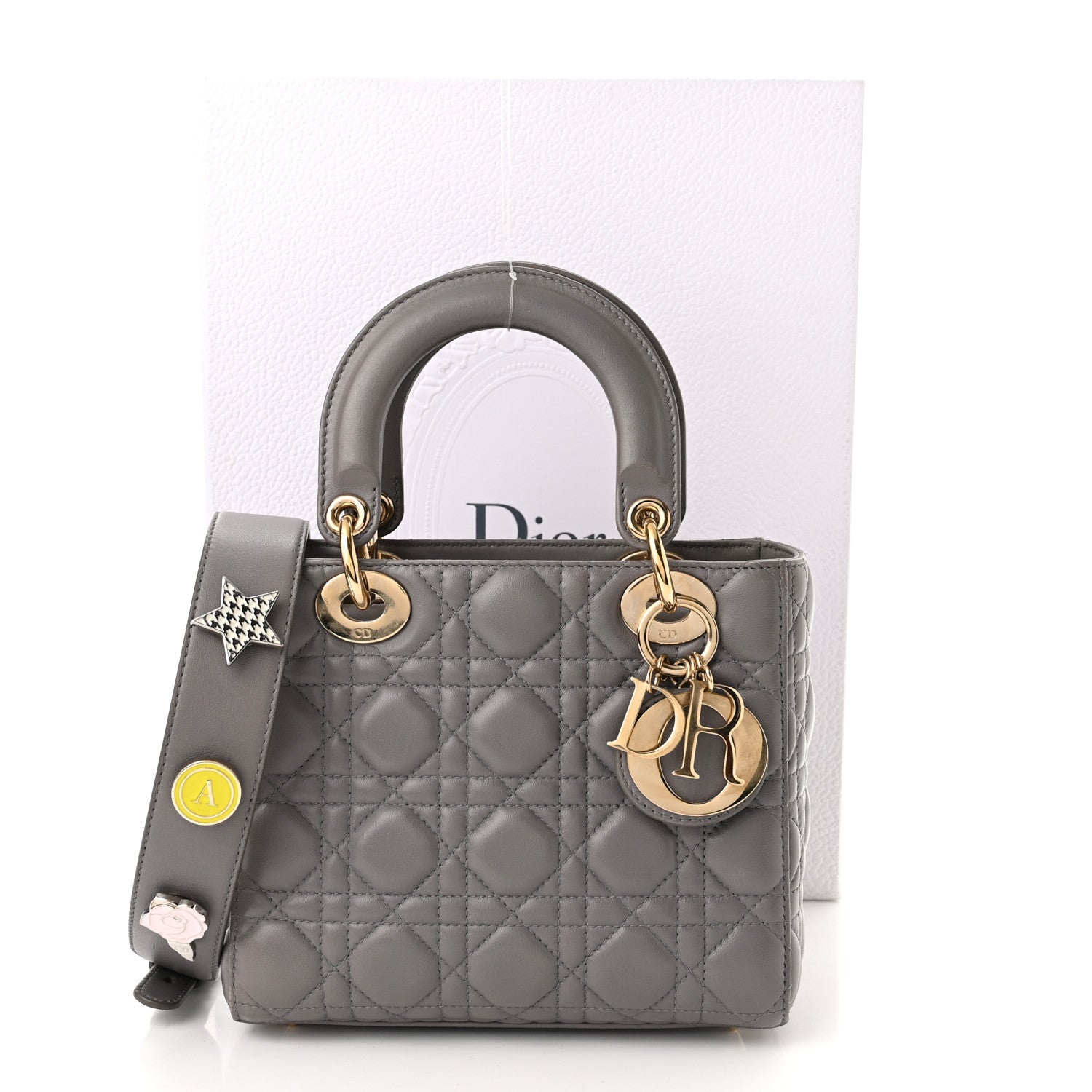 Christian Dior Lambskin Cannage Small Lucky Badges My Lady Dior Grey 11 of 11