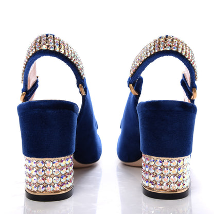 Gucci Velvet Crystal Square G Madelyn Slingbacks 37.5 Cobalt Blue 6 of 10