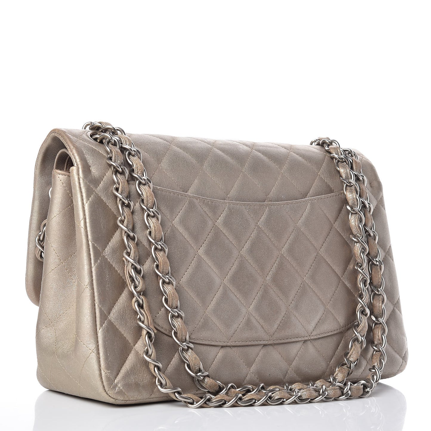 Metallic Lambskin Quilted Jumbo Double Flap Gold