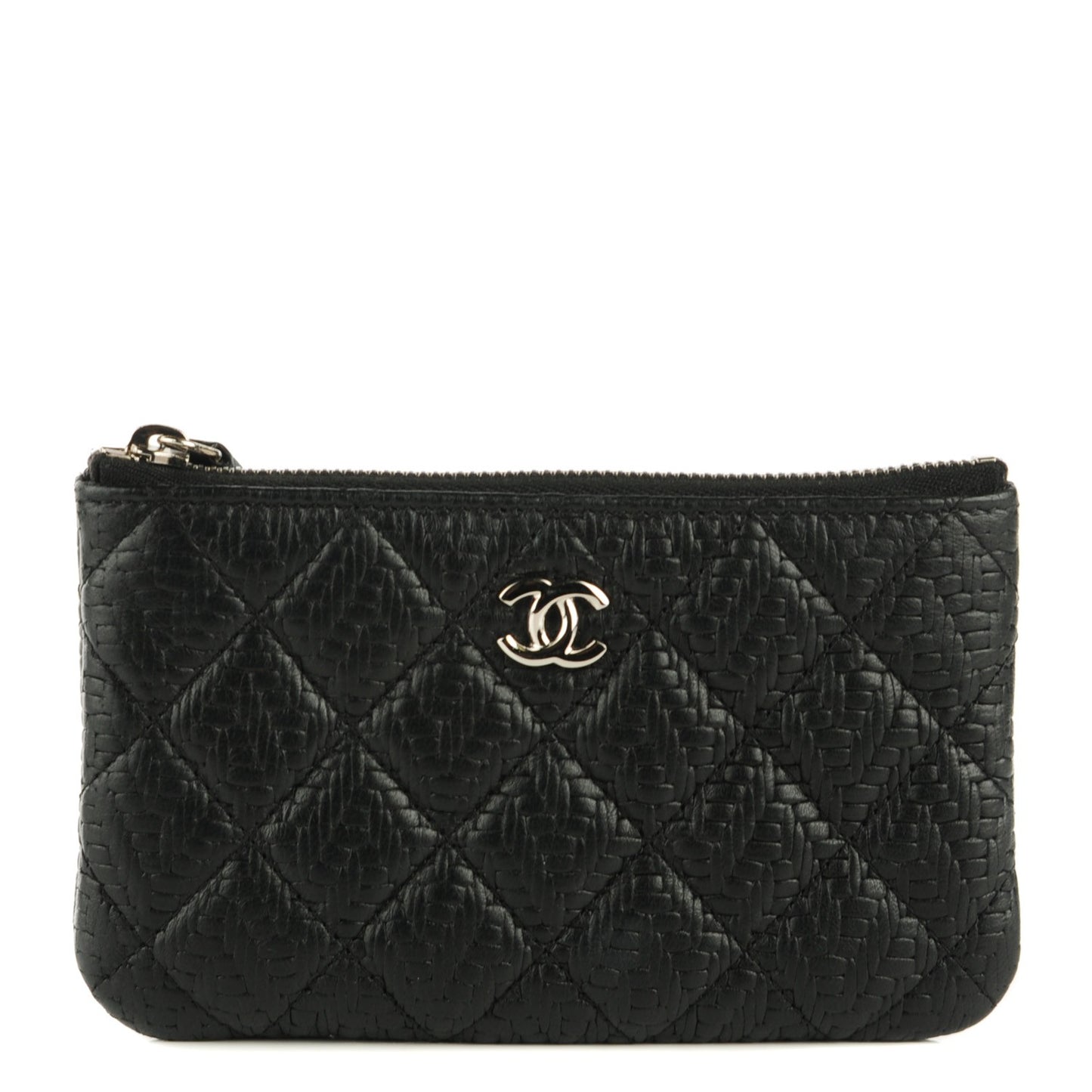 Woven Lambskin Quilted Cosmetic Pouch Black