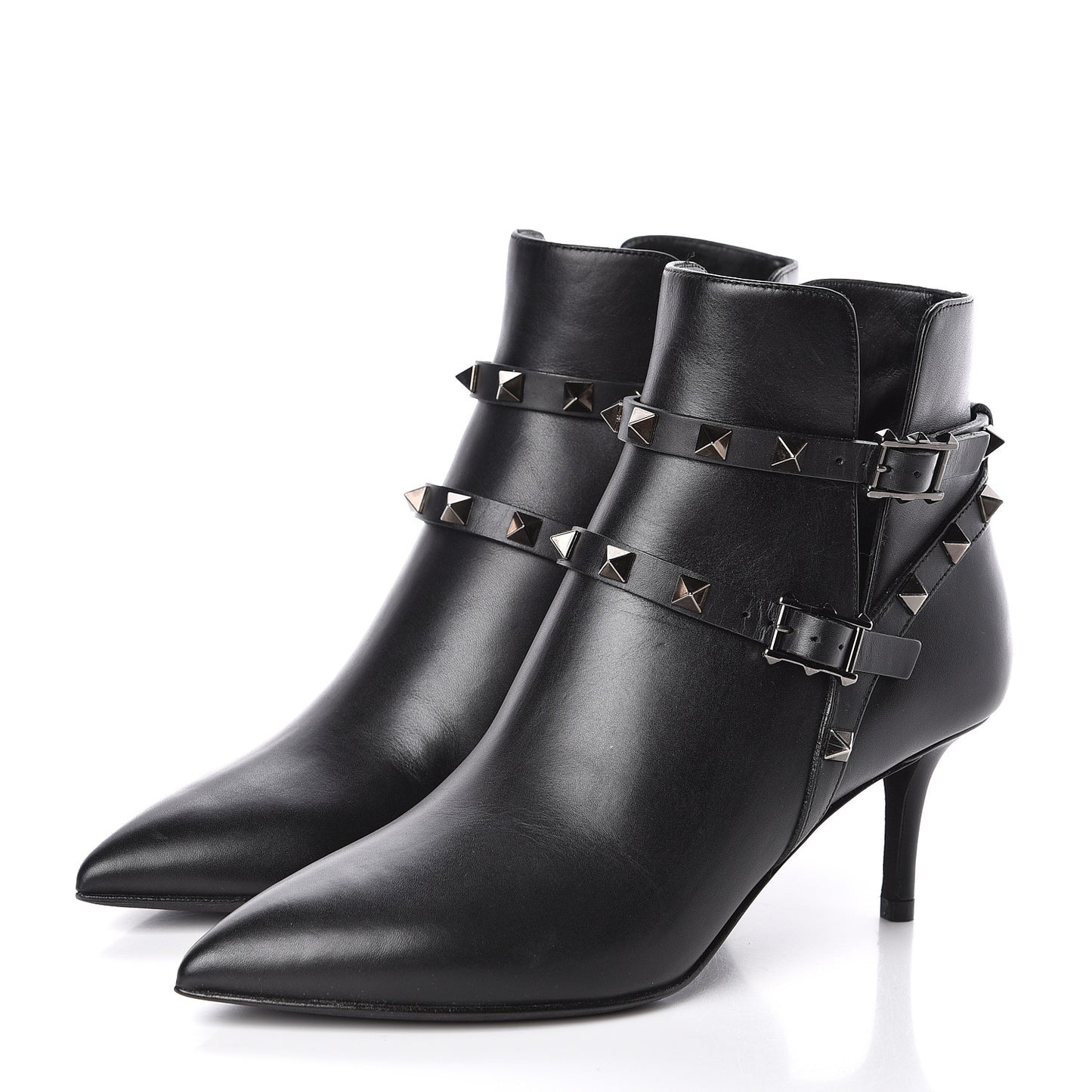 Calfskin Rockstud Double Buckle 65mm Ankle Boots 35 Black