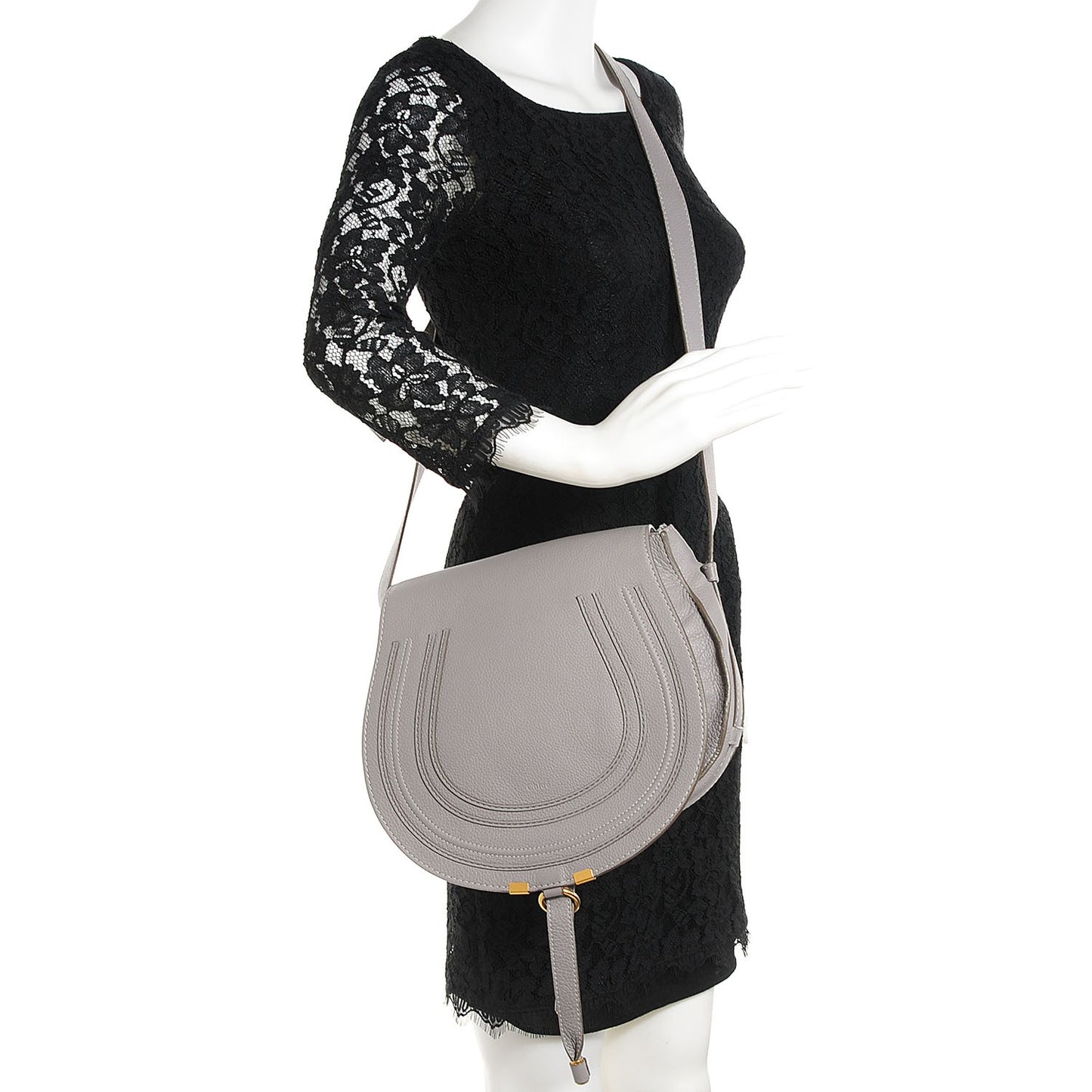 Calfskin Medium Marcie Round Crossbody Bag Cashmere Grey