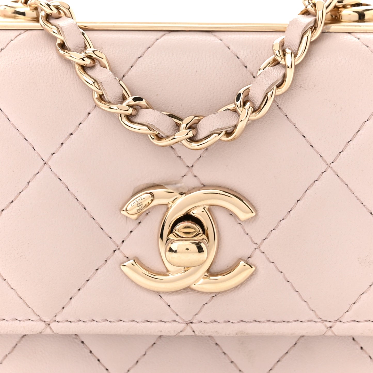 Lambskin Quilted Trendy CC Card Holder On Chain Light Pink