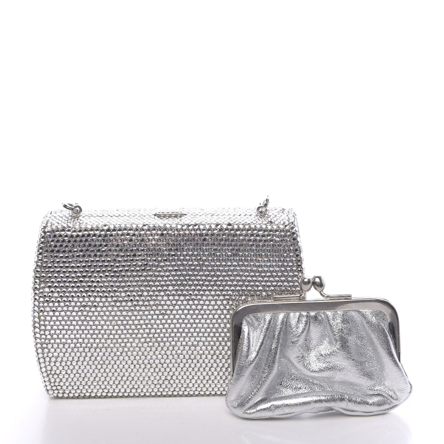 Judith Leiber Swarovski Crystal Minaudiere Clutch Silver 3 of 12