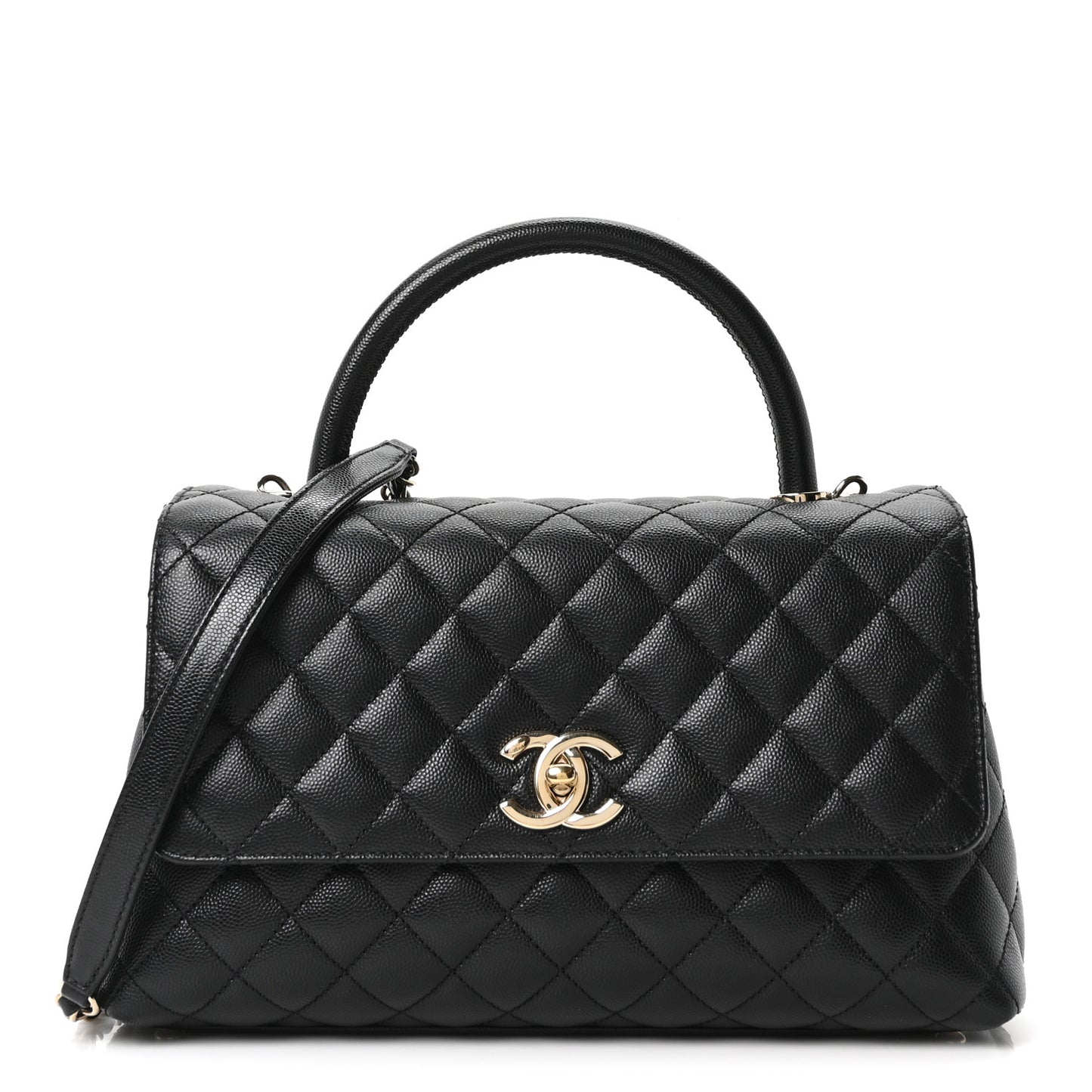 Caviar Quilted Small Coco Handle Flap Black