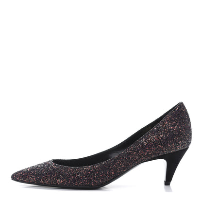 Saint Laurent Charlotte Glitter Point-toe Kitten-Heel Pumps 37 Purple 1 of 9