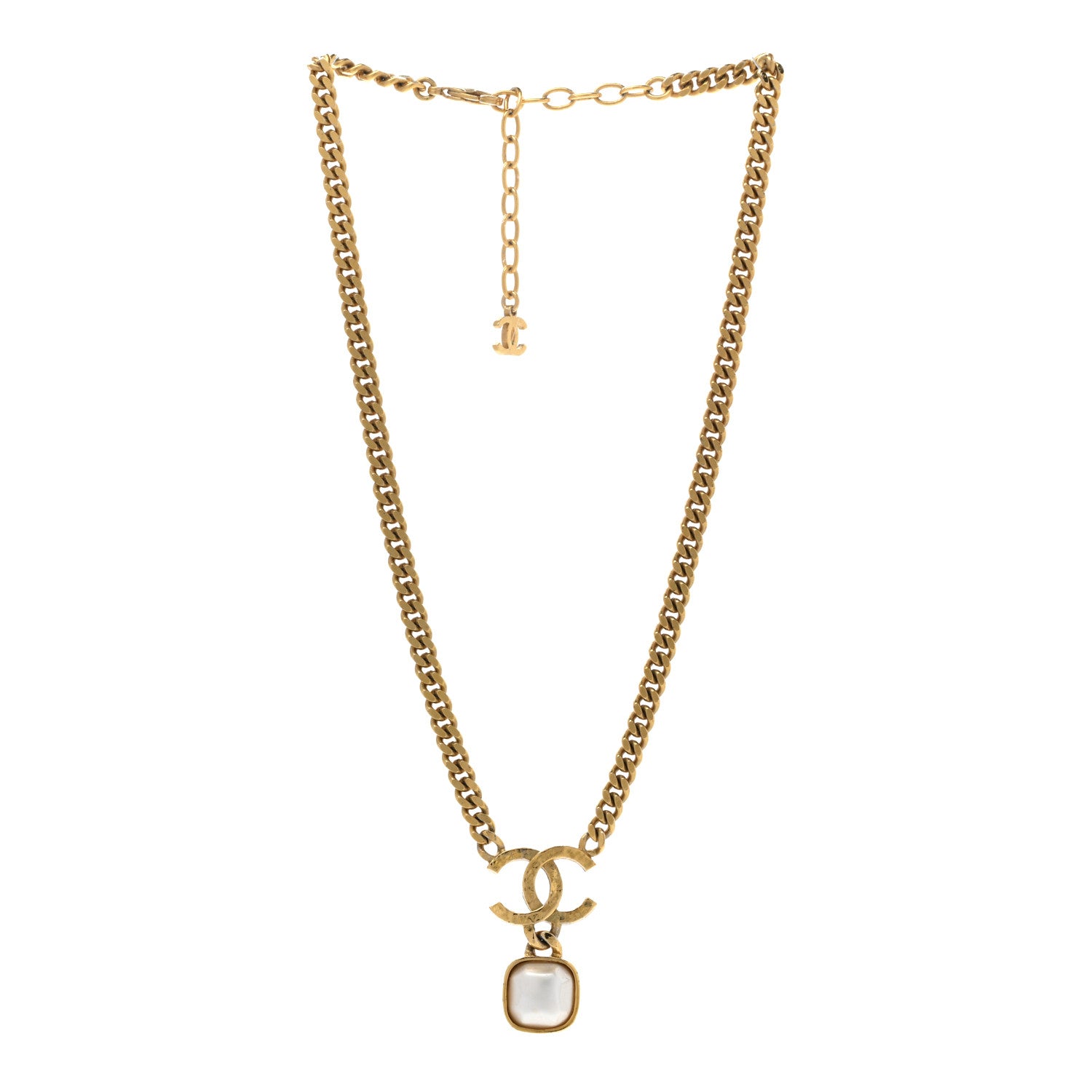 Chanel Metal Natural Stones CC Necklace Pearly White Gold 3 of 7