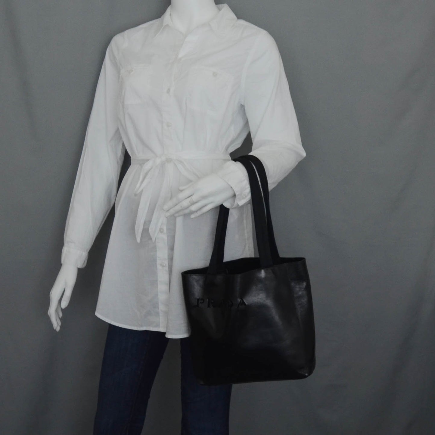Leather Simple Tote Black