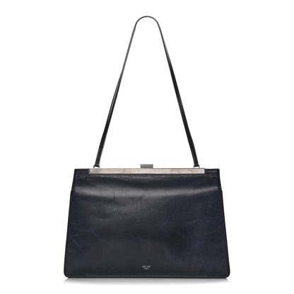Celine Shiny Paperweight Calfskin Medium Clasp Shoulder Bag Navy Blue 1 of 14