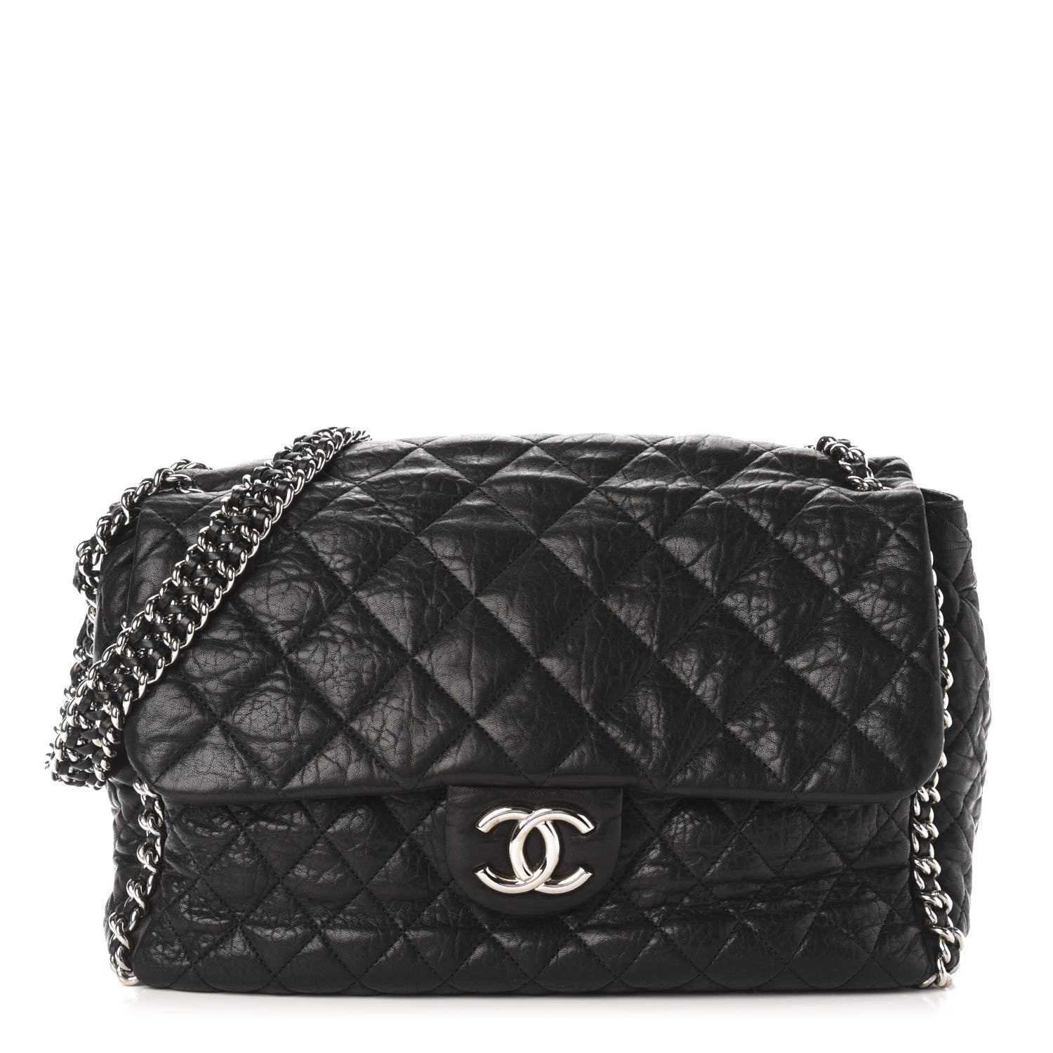 Chanel Washed Lambskin Quilted Maxi Chain Around Flap Black 1 of 10