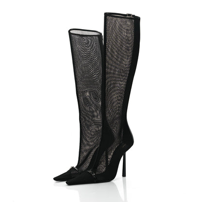 Saint Laurent Mesh Oxails Knee High Boots 40 Black 3 of 8