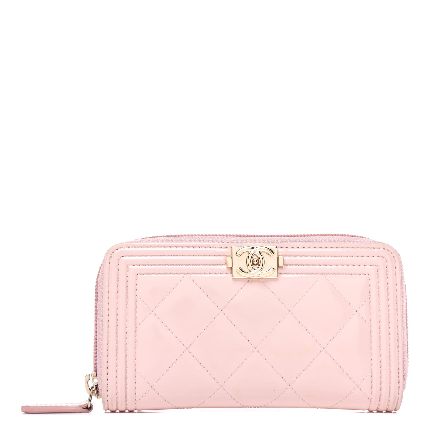 Patent Quilted Small Boy Zip Around Wallet Light Pink