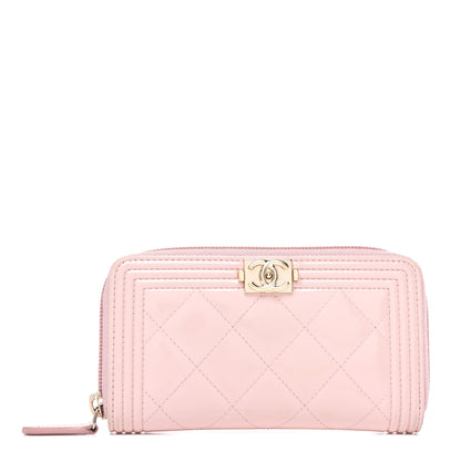 Chanel Patent Quilted Small Boy Zip Around Wallet Light Pink 1 of 10