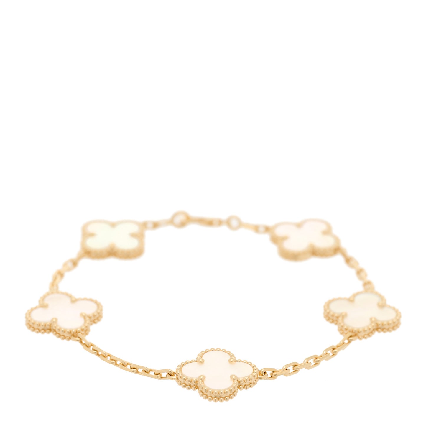 18K Yellow Gold Mother of Pearl 5 Motifs Vintage Alhambra Bracelet