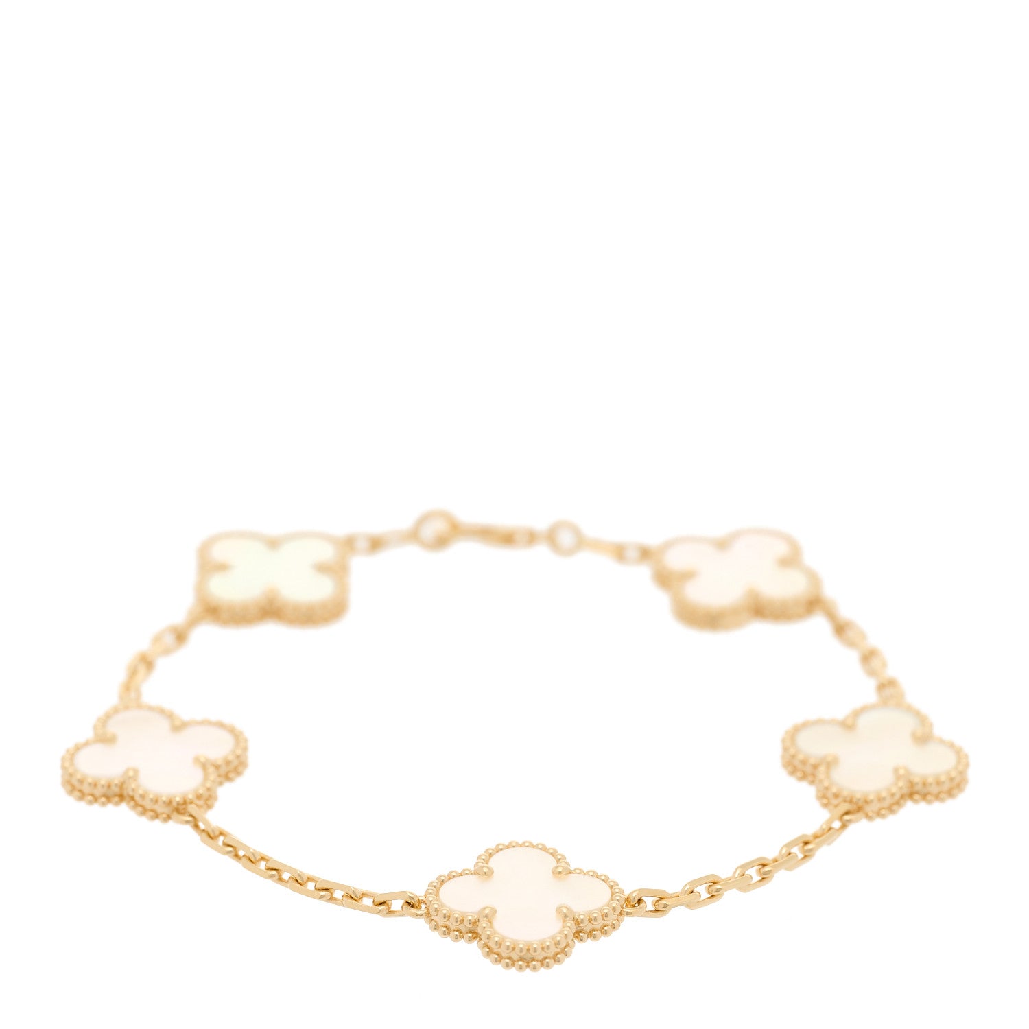 Van Cleef & Arpels 18K Yellow Gold Mother of Pearl 5 Motifs Vintage Alhambra Bracelet 1 of 5