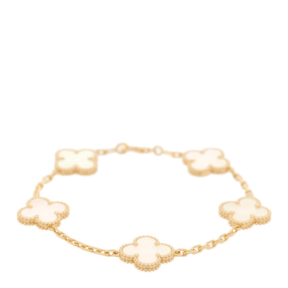 Van Cleef & Arpels 18K Yellow Gold Mother of Pearl 5 Motifs Vintage Alhambra Bracelet 1 of 5