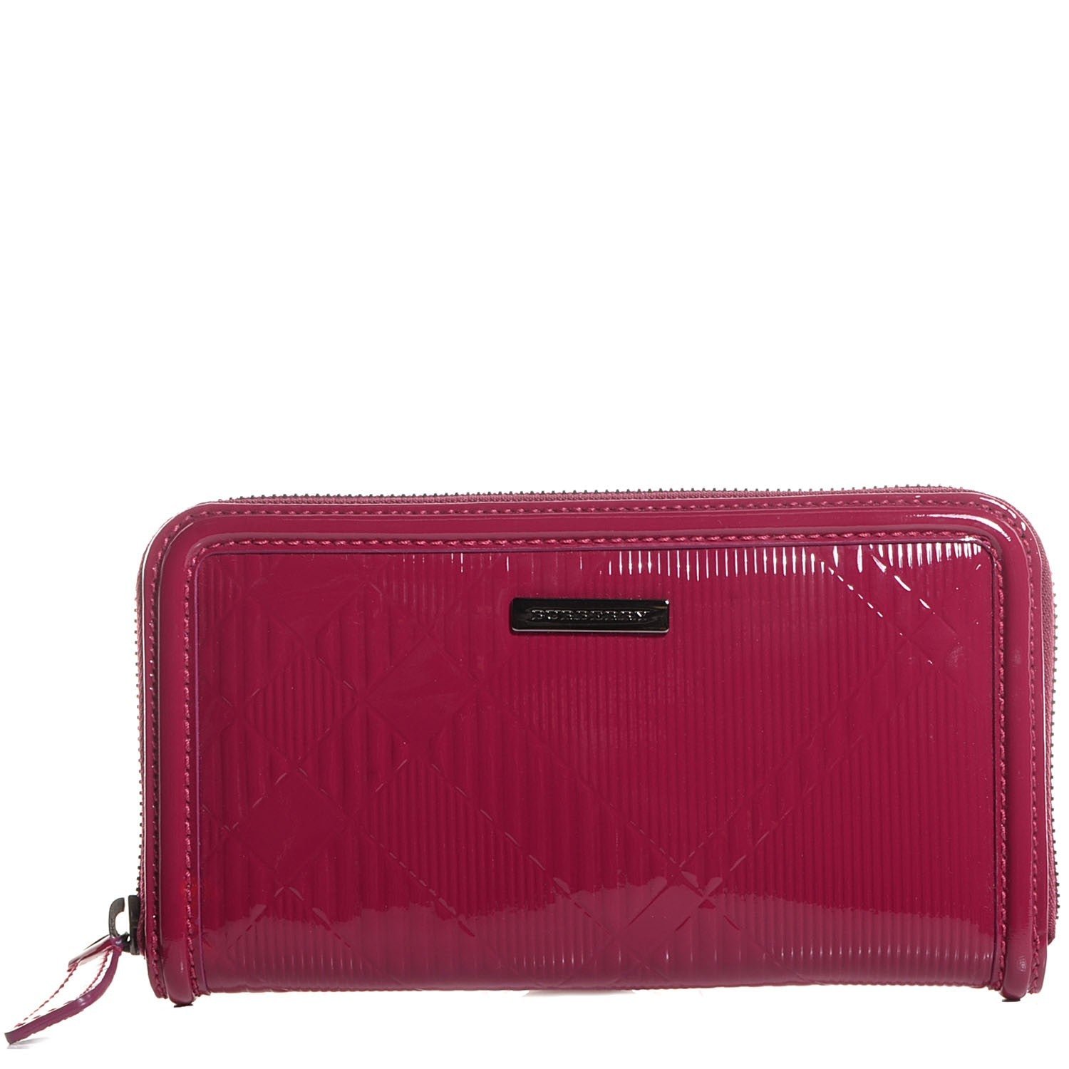 Burberry Patent Check Embossed Large Zip Around Wallet Raspberry Sorbet ...
