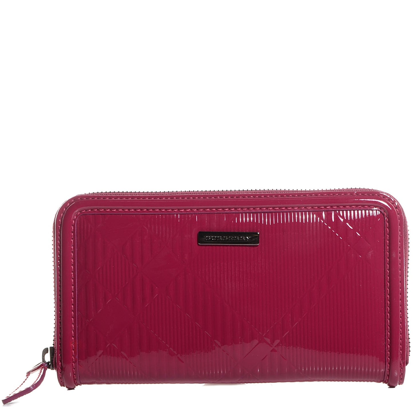 Patent Check Embossed Large Zip Around Wallet Raspberry Sorbet