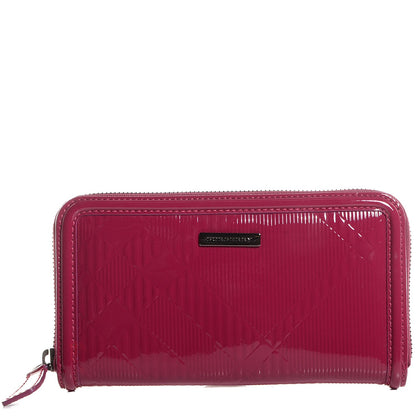 Burberry Patent Check Embossed Large Zip Around Wallet Raspberry Sorbet 1 of 8