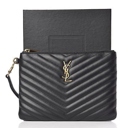 Saint Laurent Calfskin Matelasse Chevron Monogram A5 Wristlet Black 12 of 12