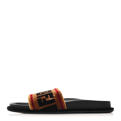 Fendi Velvet FF Flat Slide Sandals 40 Testa Di Moro Tobacco Fragola 1 of 10