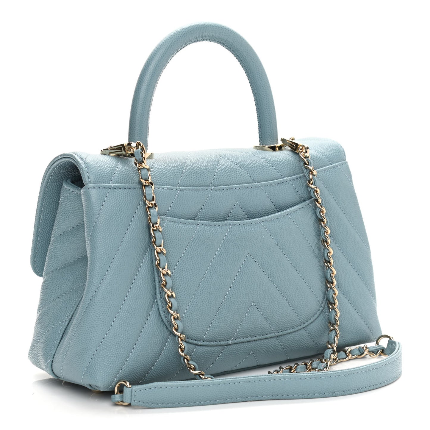 Caviar Chevron Quilted Mini Coco Handle Flap Sky Blue