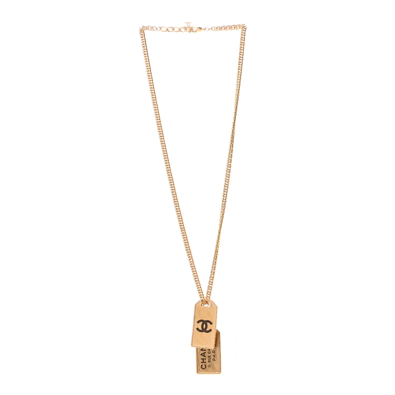 Chanel ID Dog Tag Charm Necklace Gold 3 of 6