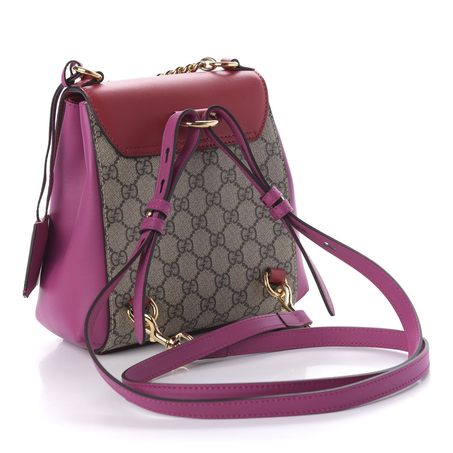 Gucci GG Supreme Monogram Calfskin Padlock Backpack Beige Hibiscus Red New Rosette 2 of 9