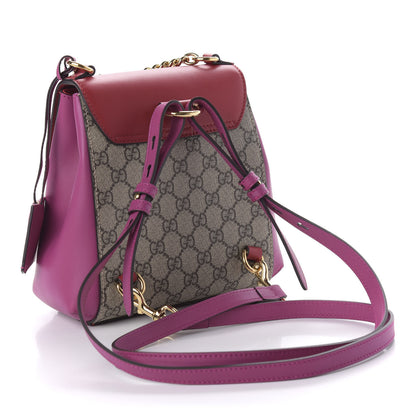 Gucci GG Supreme Monogram Calfskin Padlock Backpack Beige Hibiscus Red New Rosette 2 of 9